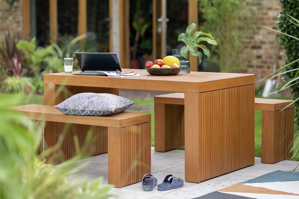 Yellow garden nest of tables.